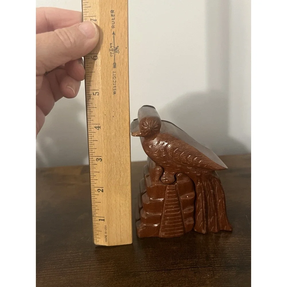 Hand Carved Wooden Puzzle Box Quetzal Bird on Pyramid | Secret Stash Trinket Box